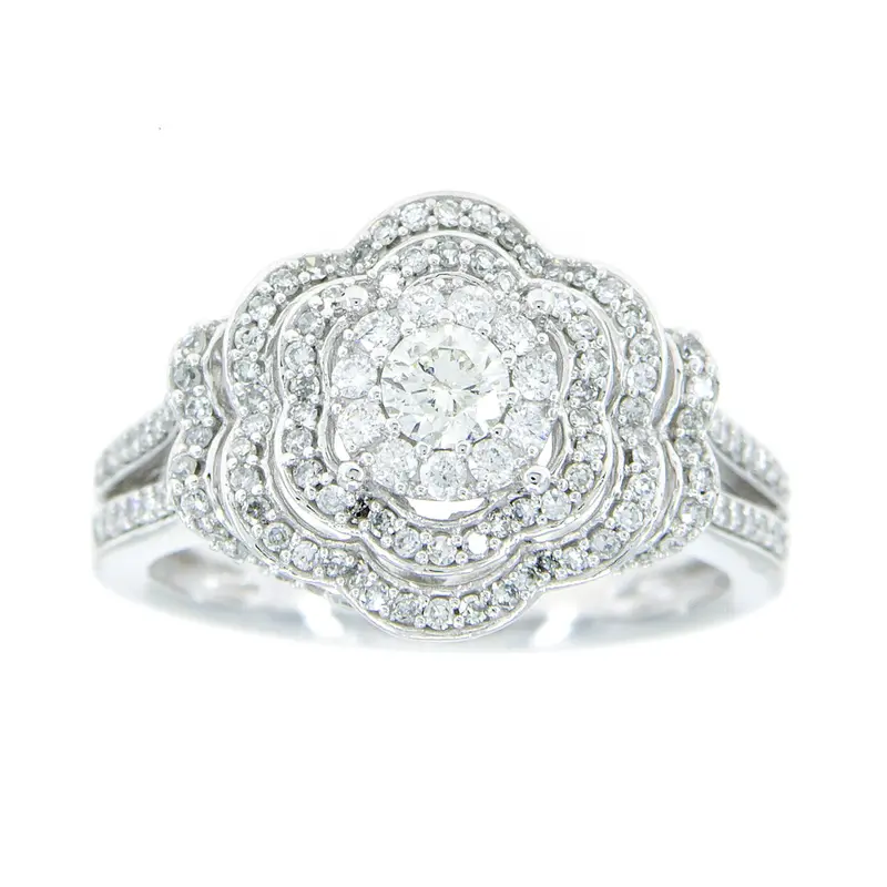 1.00 Carat Diamond Flower Halo Engagement Ring 1