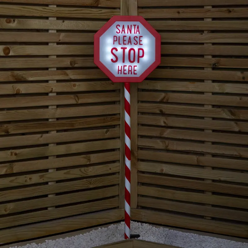1.1M Battery-Powered 'Santa Stop Here' Christmas Sign With Built-In Leds 1