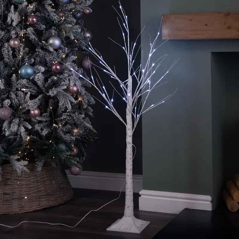 1.2M (4Ft) Frosty White Birch Christmas Tree – 48 Ice-White Leds For Elegant Minimalist Decor 1