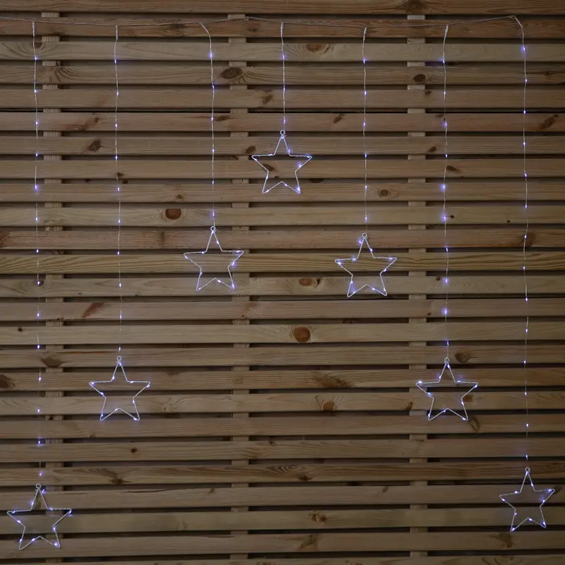 1.2M Star-Shaped Curtain Lights – 140 Warm White Leds, Battery Powered 1