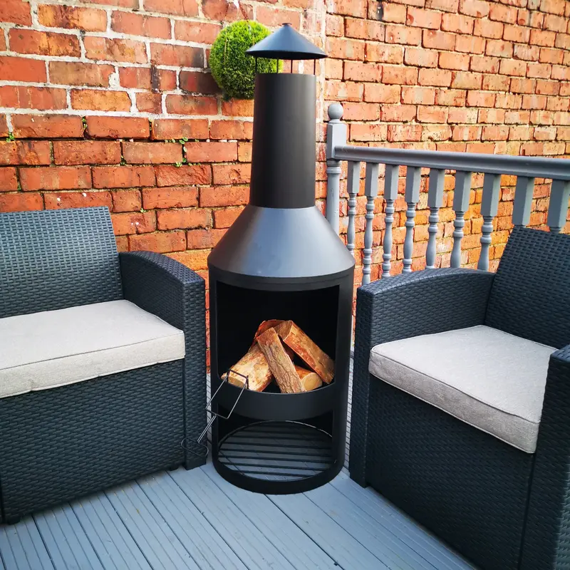 1.4M Garden Chiminea Fire Pit With Integrated Log Storage And Weatherproof Cover 1