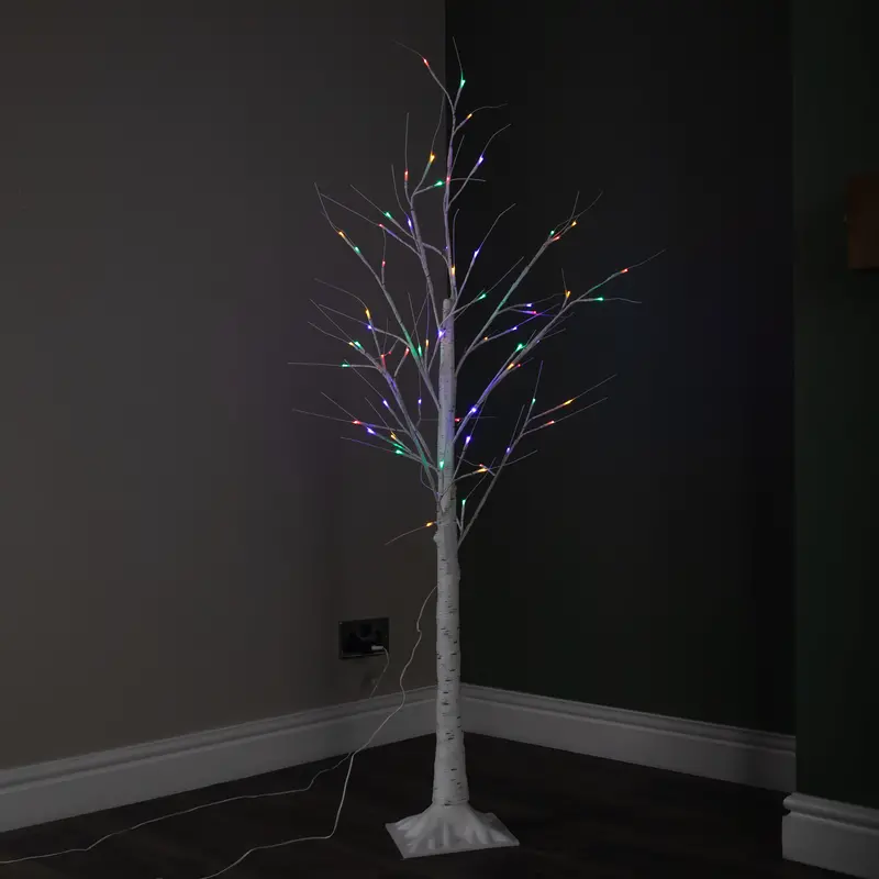 1.5M (5Ft) Multicolour Led Birch Christmas Tree – 64 Dynamic Lights For Cheerful Indoor Ambience 1