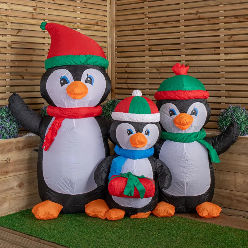 1.5M Inflatable Christmas Penguin Family Decoration With 12 Warm White Leds 1