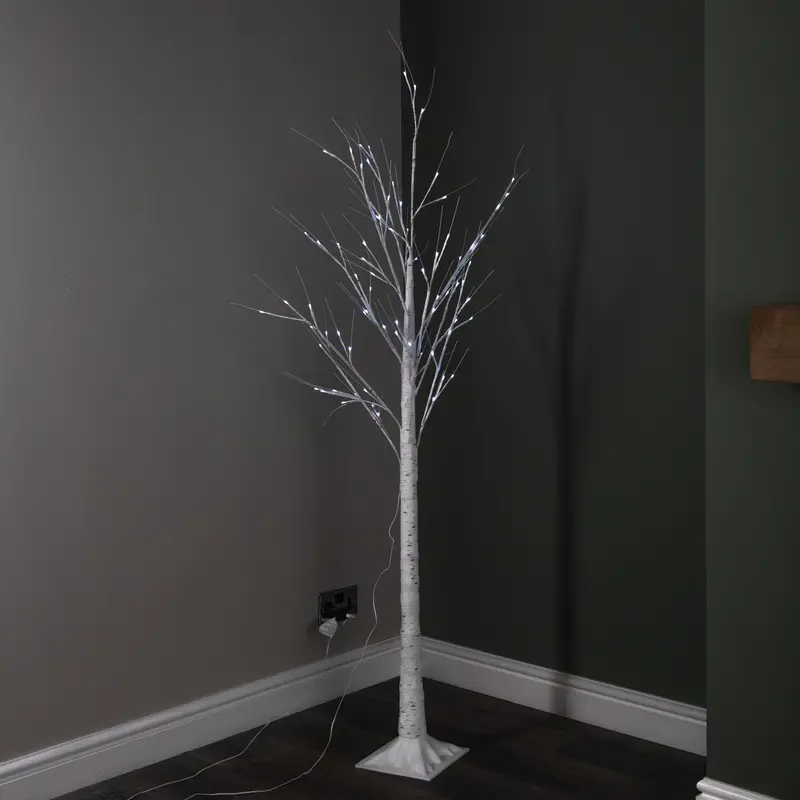 1.8M (6Ft) Ice-White Illuminated Birch Tree – 80 Crisp Leds For Sparkling Winter-Themed Display 1