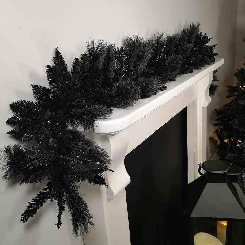 1.8M Black-Tipped Pvc Halloween & Christmas Garland – Plain Black Finish 1