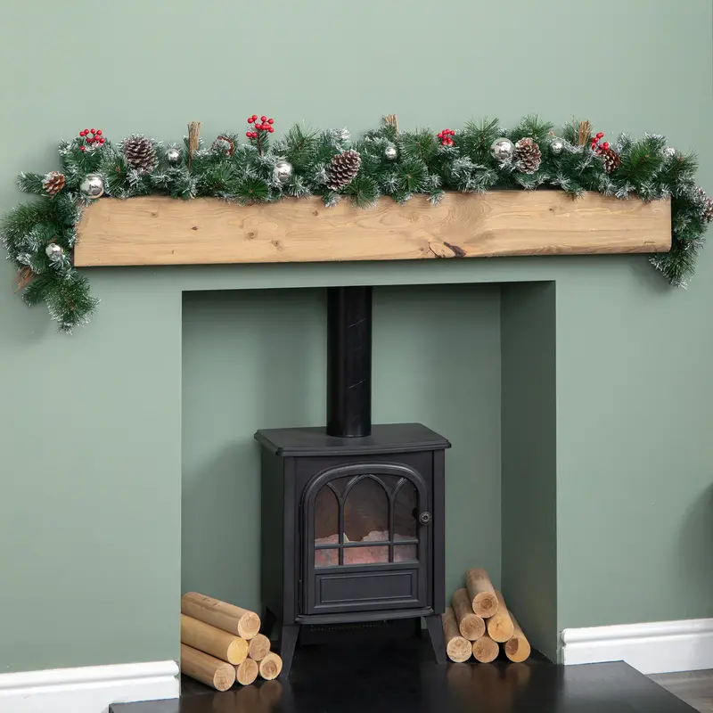 1.8M Festively Adorned Garland With Silver Baubles, Pinecones, And Berries 1