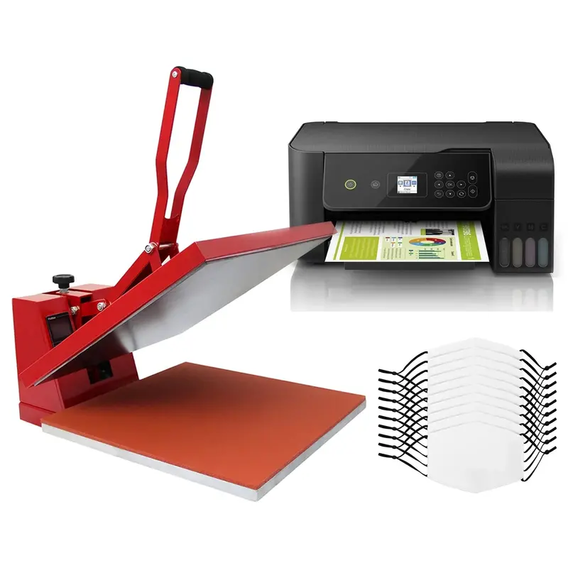 10 Sublimation Face Mask Blanks + Clam-Style 38Cm Heat Press + Eco-Tank Printer Bundle 1