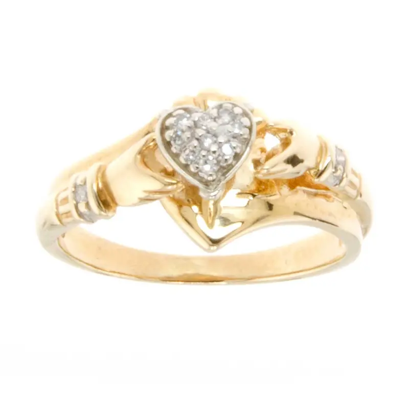10K Gold Claddagh Ring With Genuine Diamonds 1