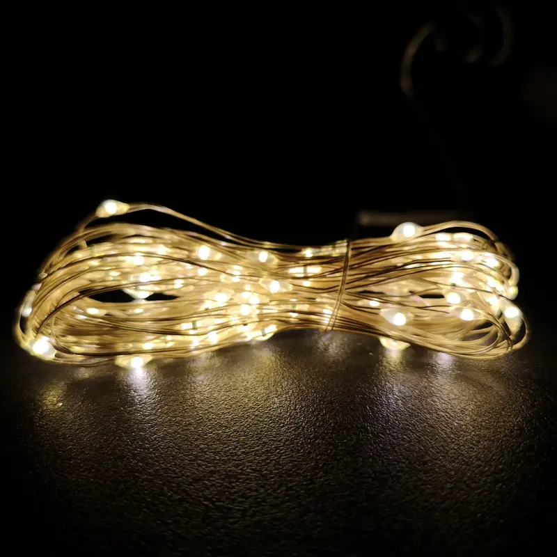 10M Warm White Microbrights Led Christmas Lights – 200 Bulbs, Battery Powered 1