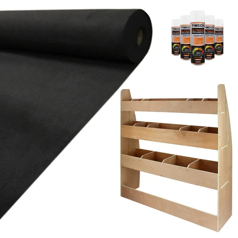 11 Square Metre Black Van Interior Lining Kit With Adhesive And Vw Caddy Racking System 1