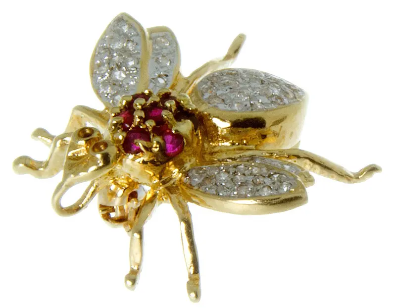 14K Gold Insect-Theme Pin/Pendant With Ruby And Diamond Accents 1