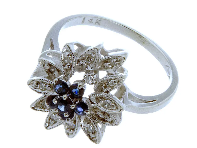 14K White Gold Ring Featuring Sapphire And Diamond Combination 1