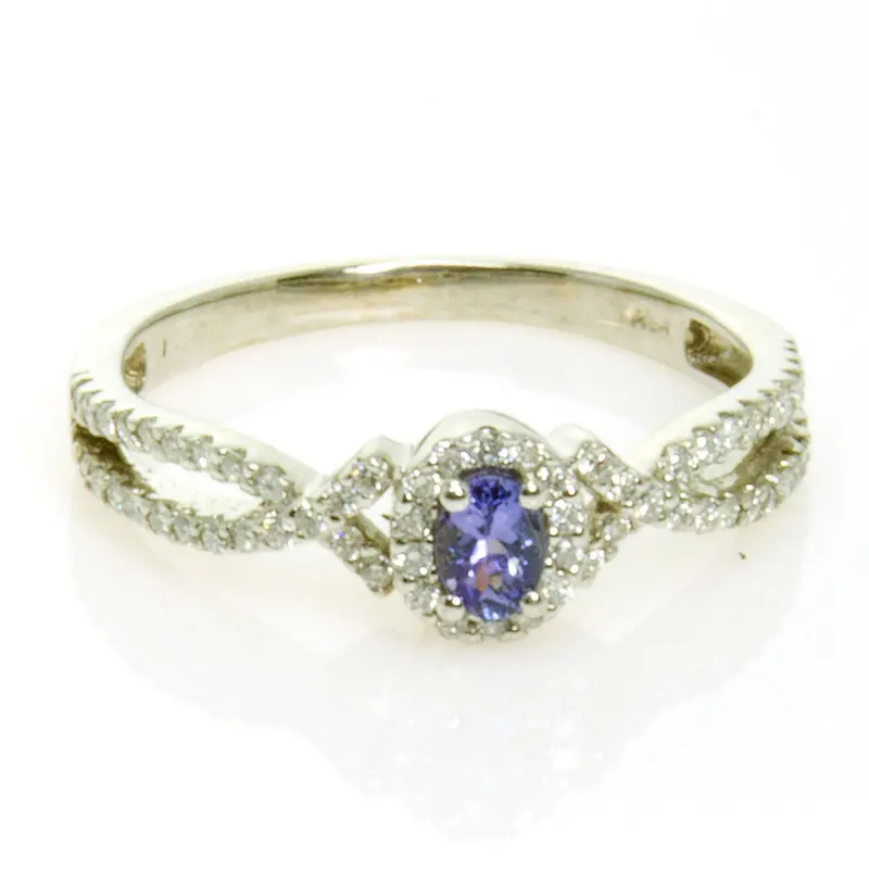 14K White Gold Tanzanite And Diamond Ring With Halo Setting 1