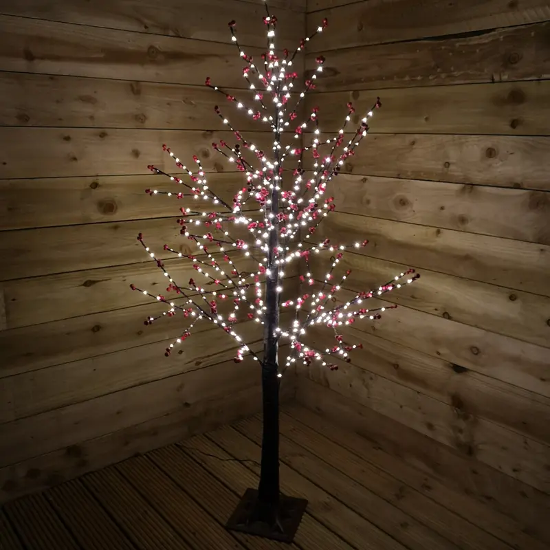 150Cm Black Twig Christmas Tree With 500 Warm White Leds And Berry Accents 1