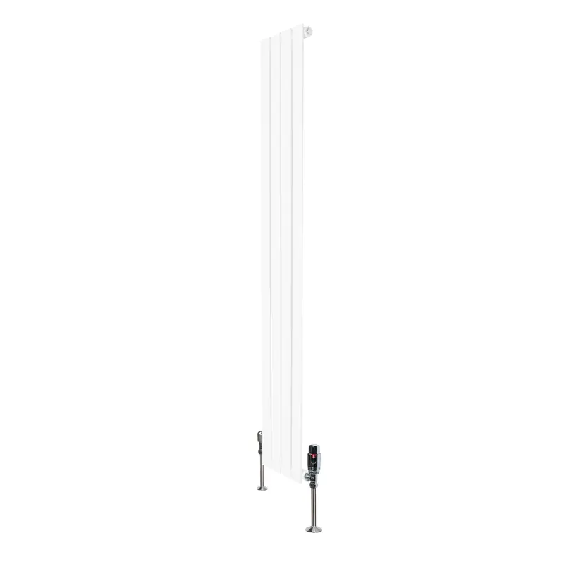 1600Mm X 280Mm White Flat Single-Column Radiator With Matching Valves 1