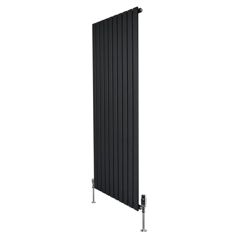 1600Mm X 700Mm Black Flat Single-Column Radiator With Integrated Valves 1