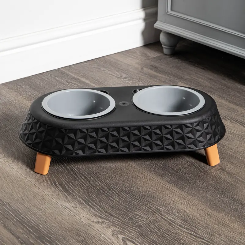 16Cm X 9Cm Black Raised Dual-Pet Bowl Stand 1