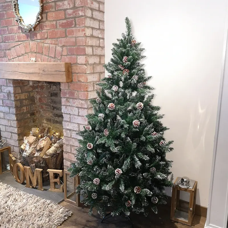 180Cm Rocky Mountain Pine Artificial Christmas Tree With Snow-Tipped Branches & Pine Cone Accents 1
