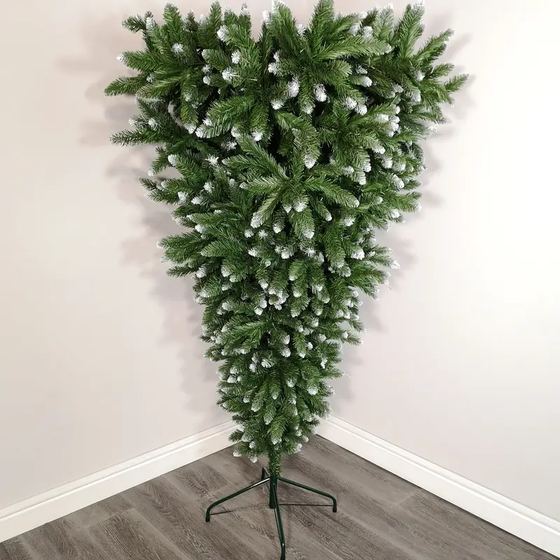 180Cm Upside-Down Frosted Christmas Tree – Snow-Tipped Green Design 1