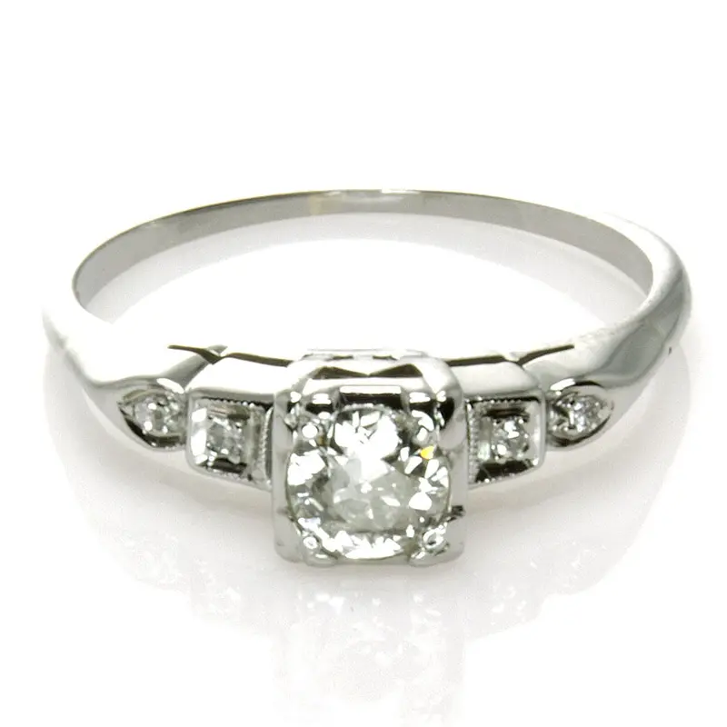 18K Gold Art Deco Diamond Engagement Ring With Geometric Detail 1