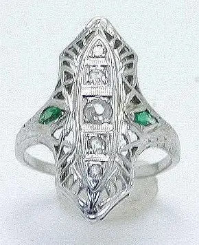 18K Gold Emerald And Diamond Filigree Ring – Antique-Inspired Craftsmanship 1