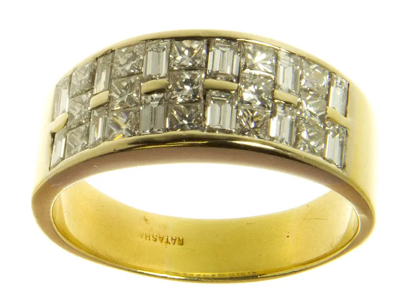 18K White Gold Princess-Cut And Baguette Diamond Ring By Natasha 1