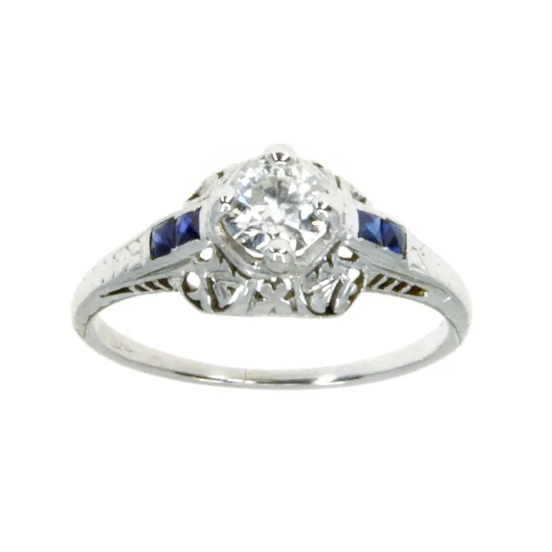 1920S Filigree Engagement Ring: 18K Gold, Sapphire, And Old-European Cut Diamonds 1