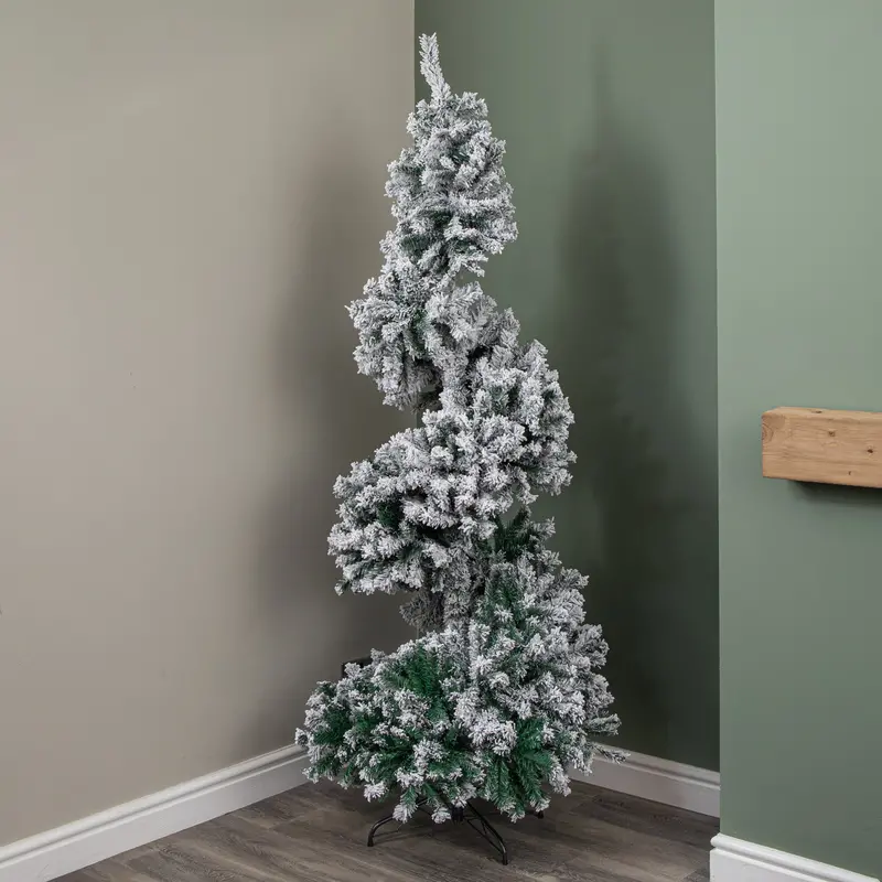 2.1M Spiral Snow-Flocked Christmas Tree With Sturdy Metal Stand 1