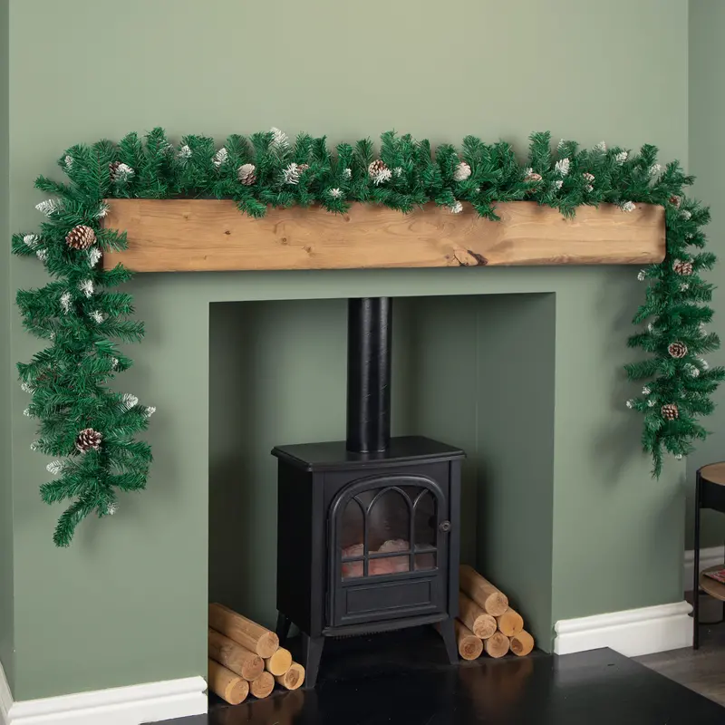 2.7M Realistic Snow-Tipped Christmas Garland – Pine Cones, Mixed Needles, Festive Accents 1
