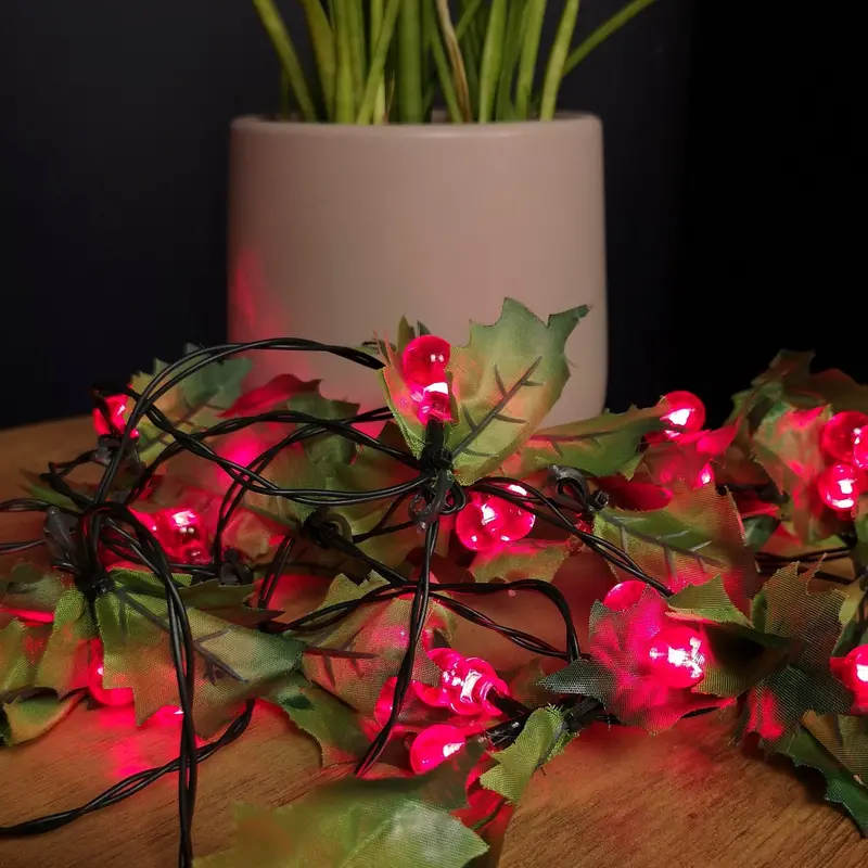 2.8M Premier Holly Garland With Red Berries & 40 Integrated Red Leds 1
