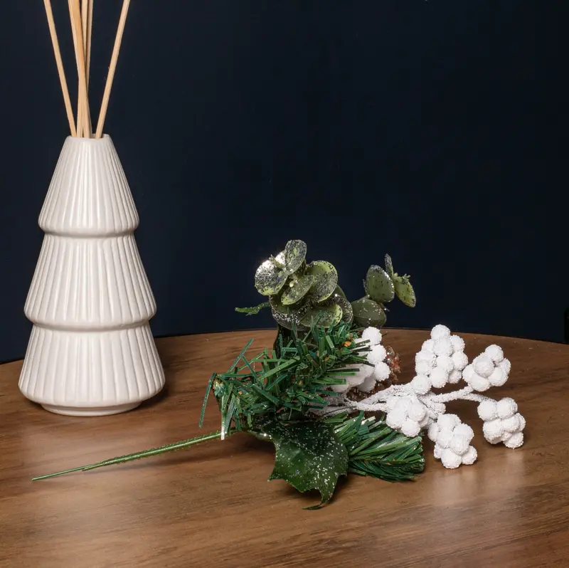 20Cm Frosted Eucalyptus Stem With White Berries And Pinecone Accents 1