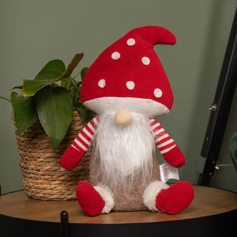 28Cm Red-And-White Gonk Sitting Ornament With Mushroom-Inspired Hat 1