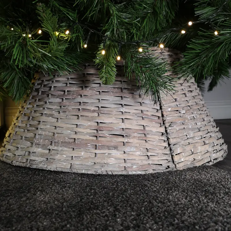 28Cm × 57Cm Wicker Christmas Tree Skirt – Grey-Washed Willow Rattan For Small Trees 1