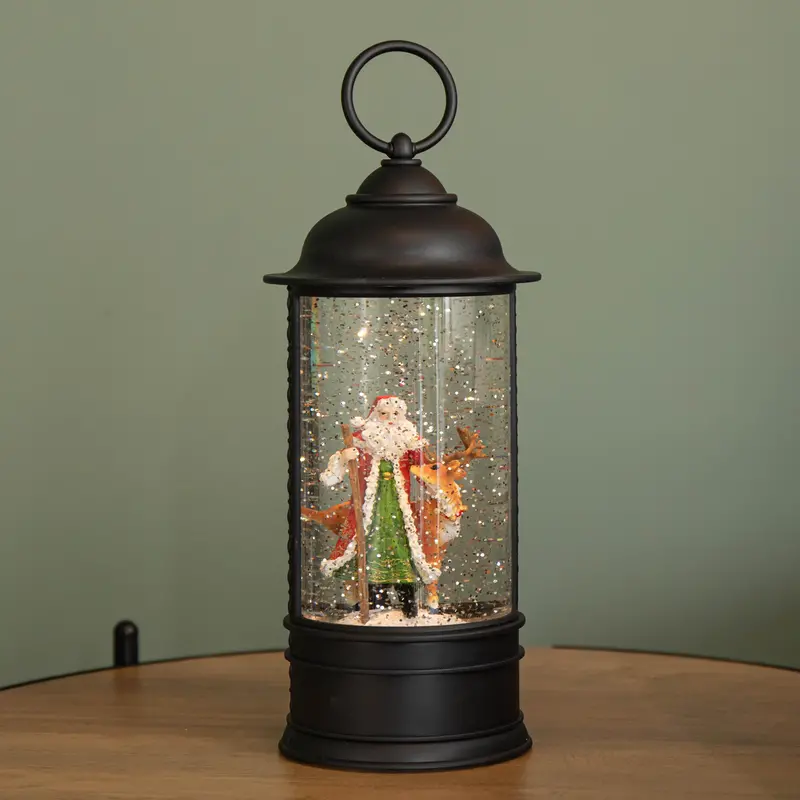 29Cm Dual-Power Glitter Water Spinner Lantern – Santa & Reindeer Scene 1