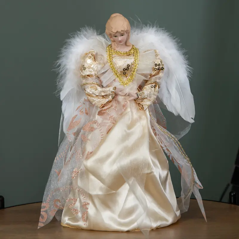 30Cm Gold-Toned Angel Tree Topper With Delicate Feather Wings 1