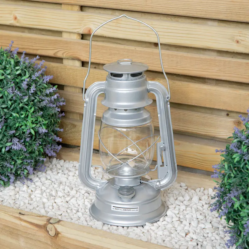 30Cm Silver Paraffin-Style Hurricane Lantern For Camping & Outdoor Use 1