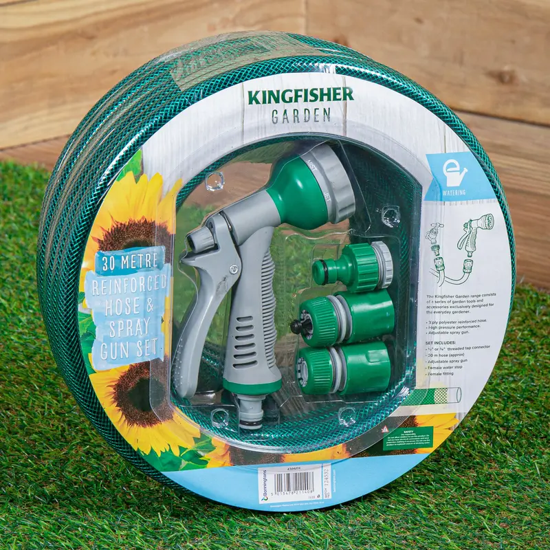 30M Reinforced Green Garden Hose With Adjustable Spray Gun Kit 1
