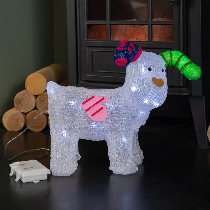 31Cm Light-Up Snowdog Acrylic Ornament – Battery-Powered With Ice-White Leds 1