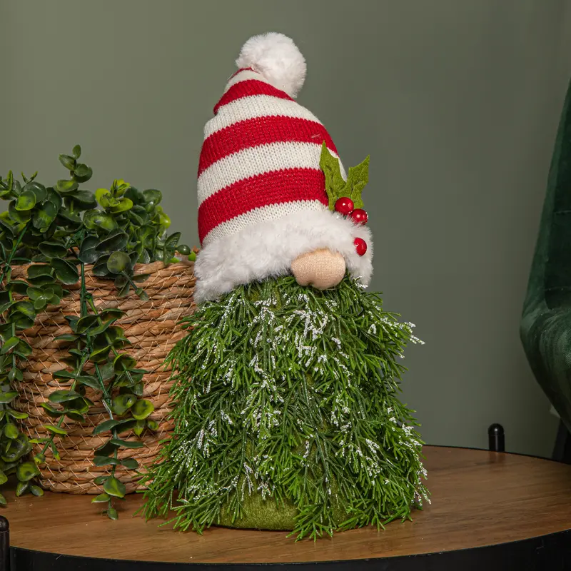 31Cm Striped-Hat Gonk Ornament – Festive Red-And-White Sitting Tree Decor 1