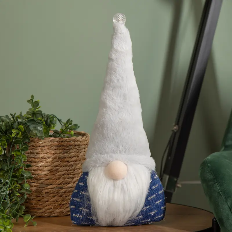 35Cm Seated Gonk Ornament – Blue Body, Grey Hat & Built-In Lights 1