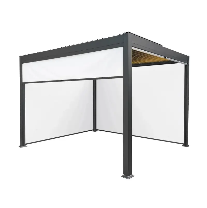 3M × 3M Anthracite Aluminium Pergola With Integrated White Blinds & Led Lighting 1