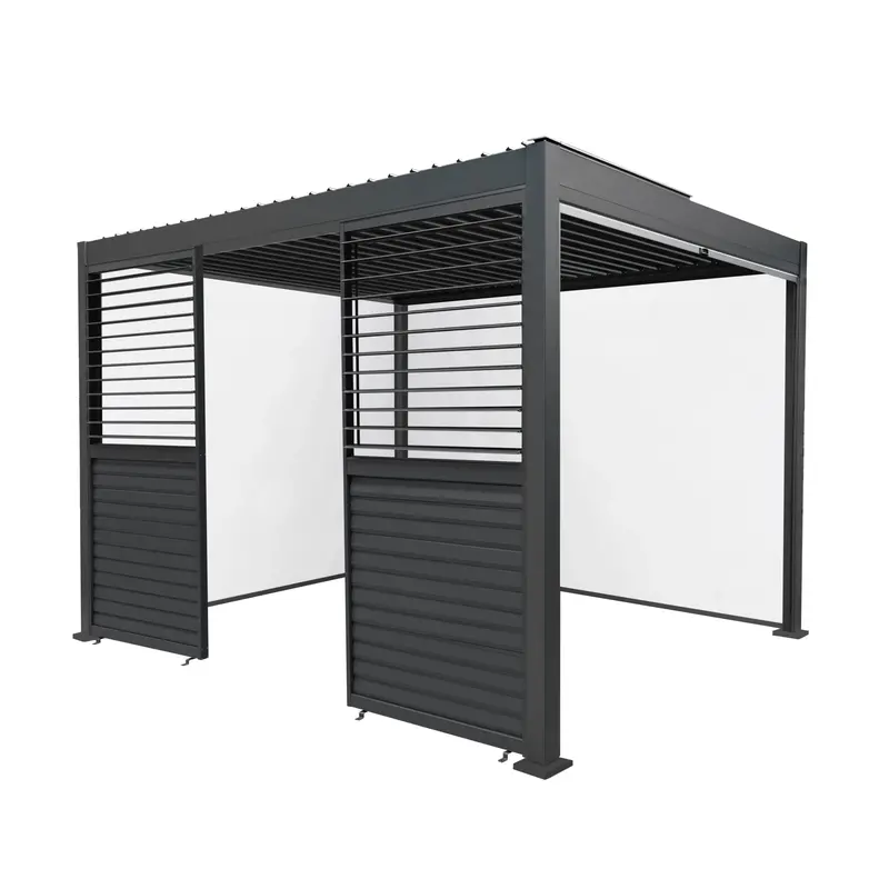 3M X 3M Anthracite Aluminium Pergola With White Blinds And Shutter Side Panels 1