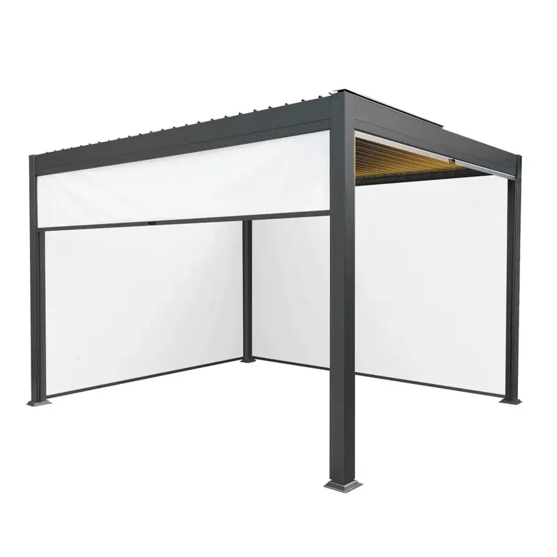 3M × 4M Anthracite Aluminium Pergola Featuring White Motorized Blinds & Led Lights 1