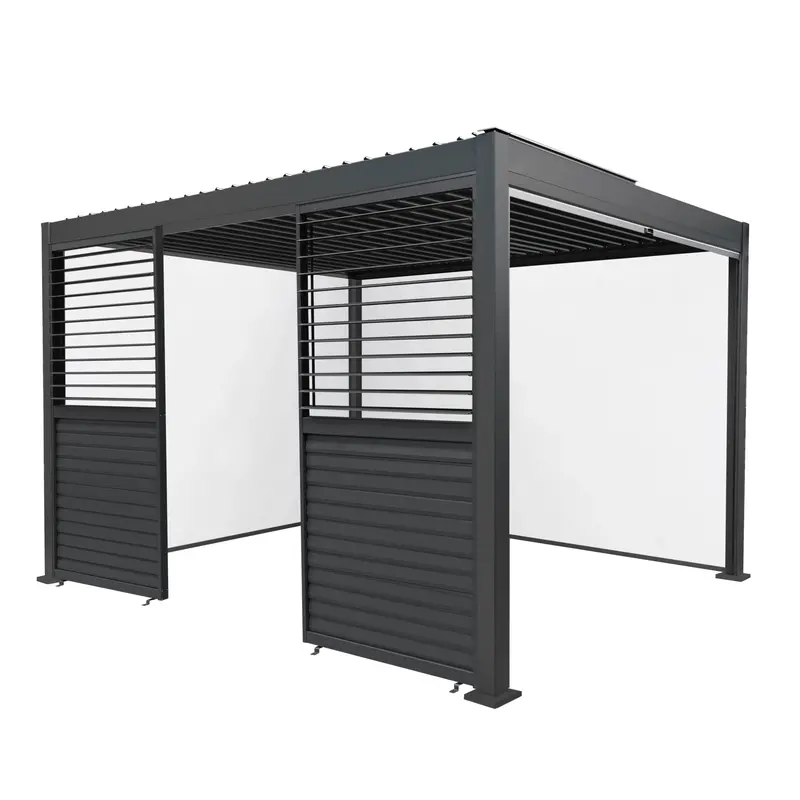 3M X 4M Anthracite Aluminium Pergola With White Roller Blinds And Dual Shutter Panels 1