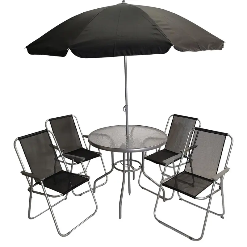 4-Piece Textoline Patio Furniture Set – Includes 4 Chairs & Parasol 1