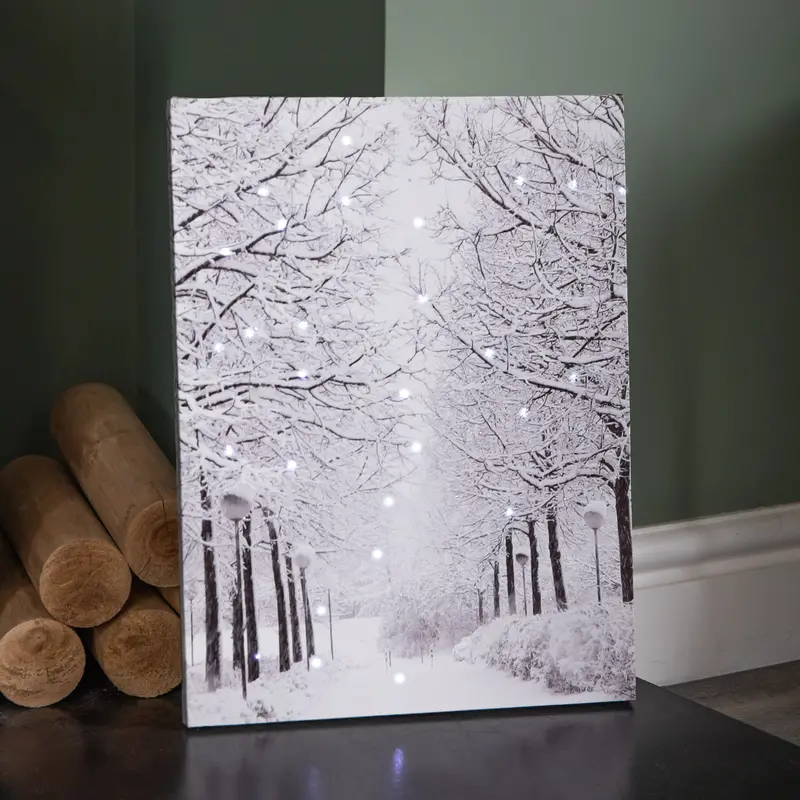 40 X 30Cm Battery-Operated Fibre Optic Winter Avenue Wall Art With Twinkling Led Lights 1