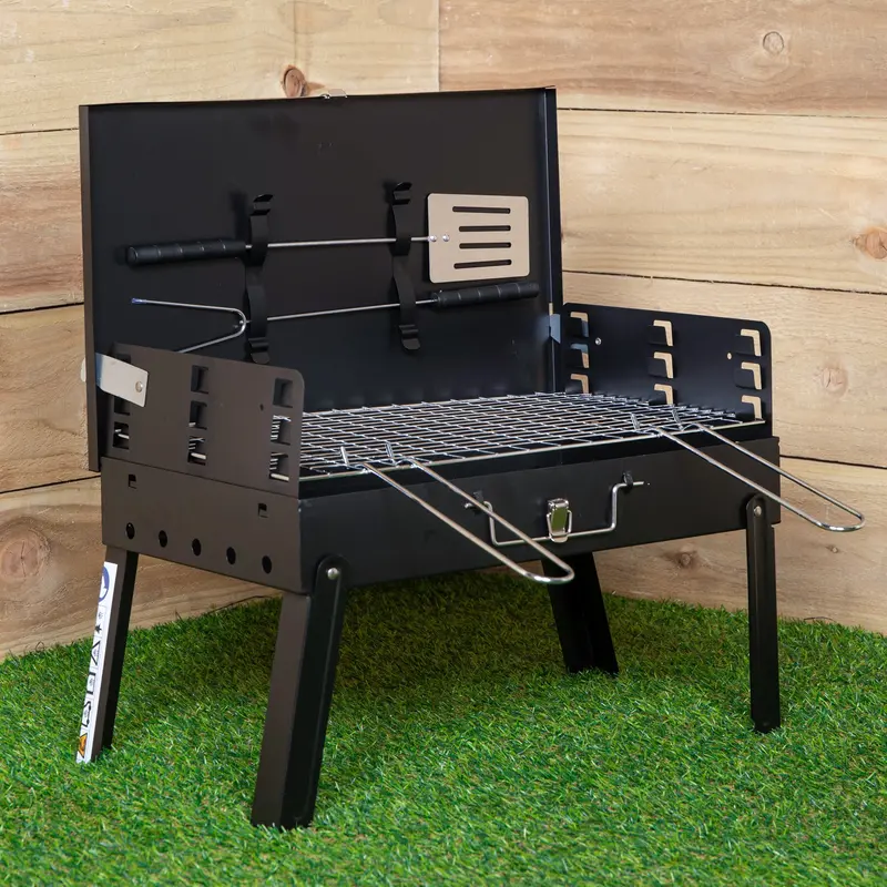 43Cm Folding Portable Beach & Camping Bbq – Includes Wind Shield And Grill Tools 1