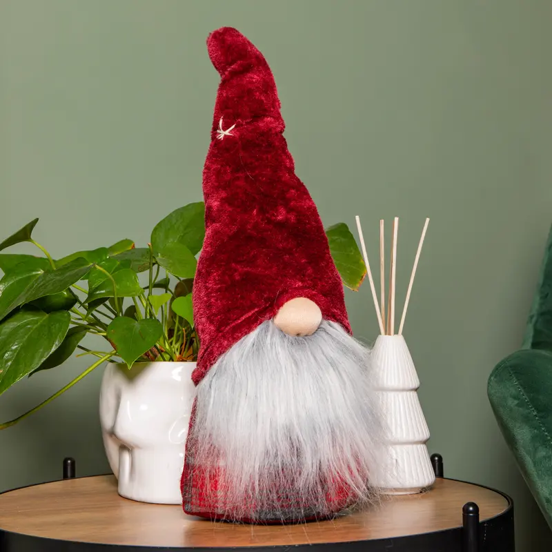 48Cm Red Tartan Gonk Doll With Snowflake-Adorned Hat 1
