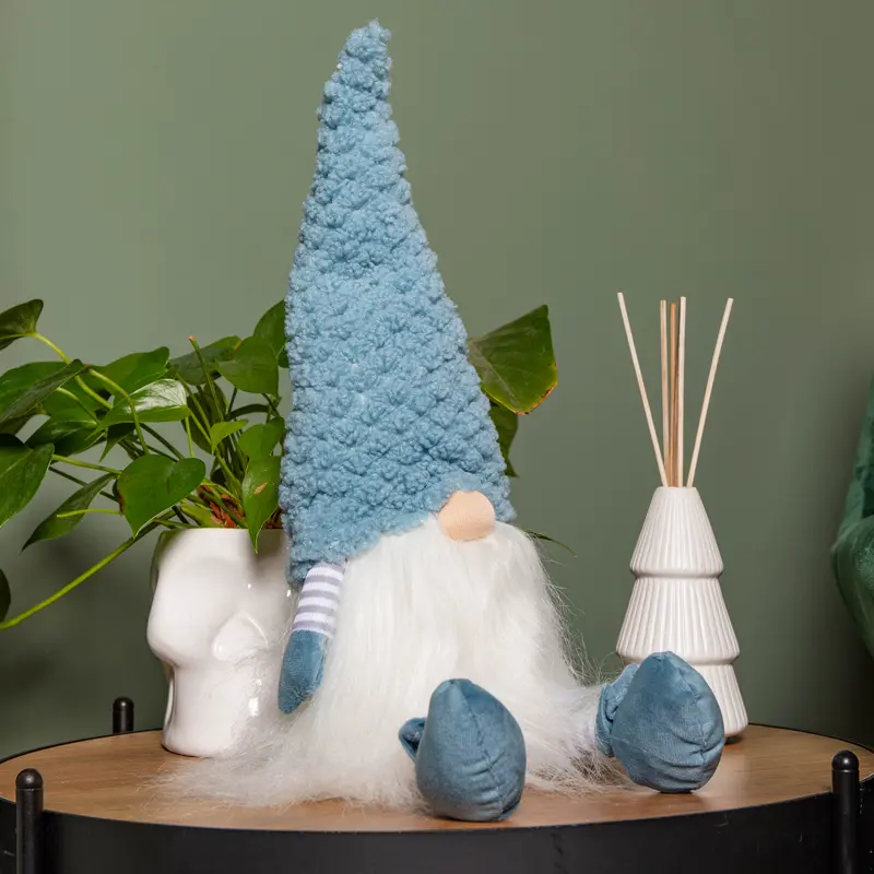 53Cm Blue Sitting Gonk Christmas Figure With Knitted Hat & Playful Dangling Legs 1