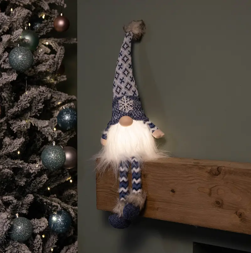 55Cm Blue Gonk Christmas Figure With Dangling Legs, Snowflake Hat, And Built-In Led Glow 1